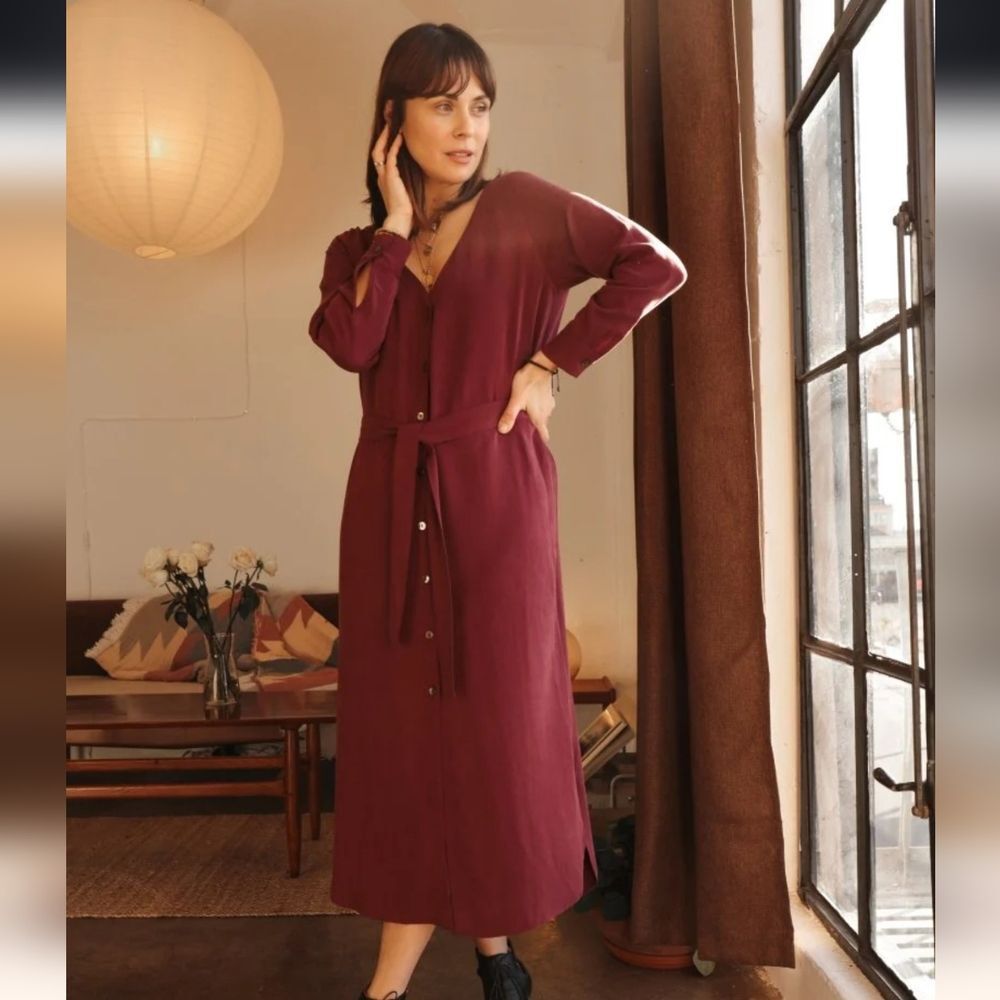 Odd Bird Limited Edition Gina Maroon Maxi Dress Womens Size XS‎ Boho Lagenlook